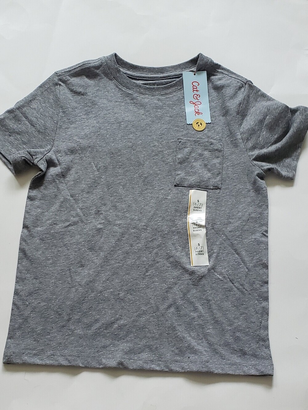 NWT Cat & Jack Kids Grey Short Sleeve Pocket T-Shirt Heather Charcoal